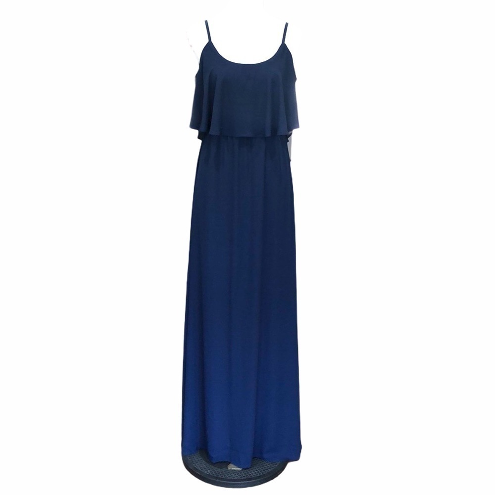 NWOT Show Me Your Mumu Caitlin ruffle Maxi Dress SZ S Navy Crisp - Picture 8 of 11